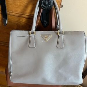 Prada Gray Saffiano Leather Tote with Gold Hardware